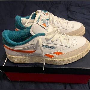 Men’s Reebok Club C Revenge Sneakers - Size 11 - Teal, Orange, White Leather